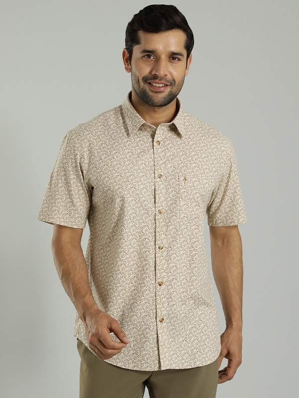 Indian Terrain Men All Over Print Beige Shirt
